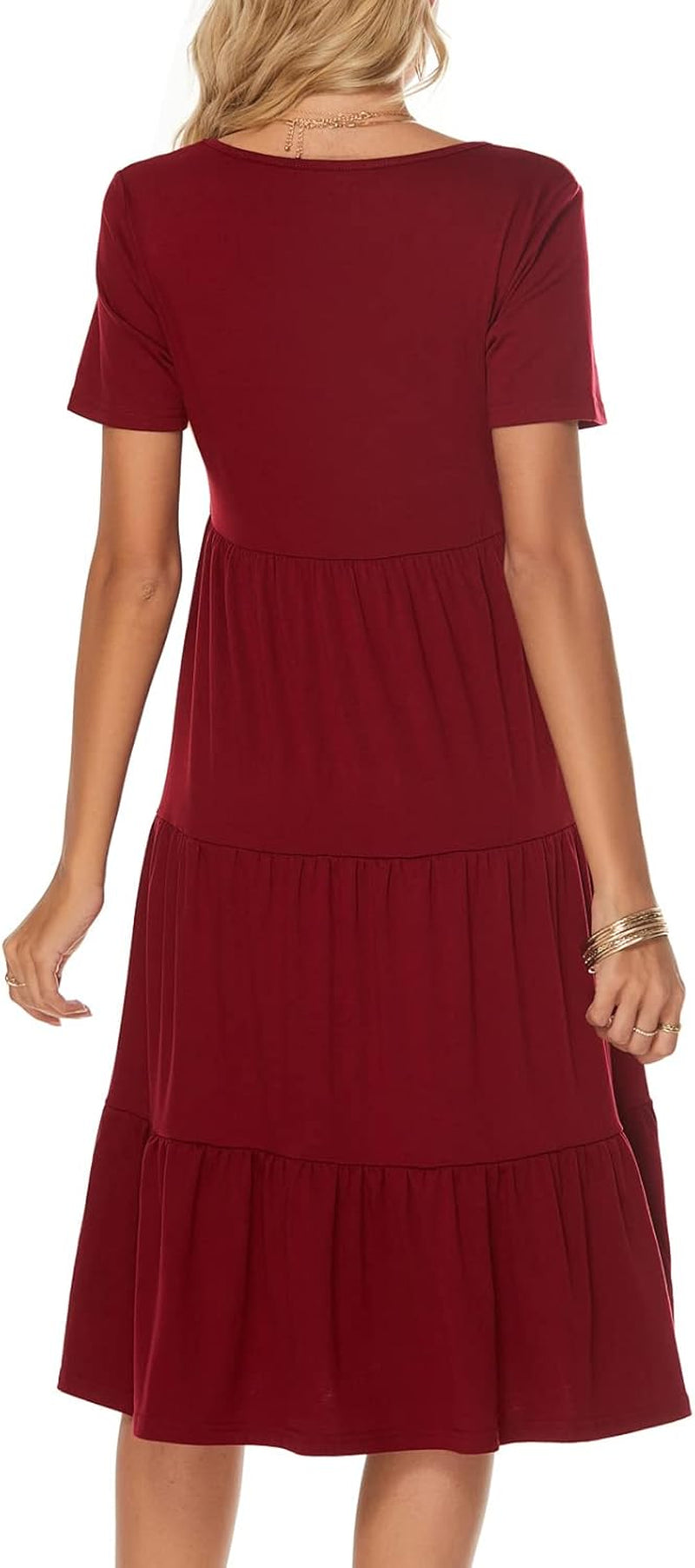 Women'S Casual Summer Tiered Midi Dress Short Sleeve V-Neck Loose Cotton Ruffle Babydoll Dress Boho Sundress